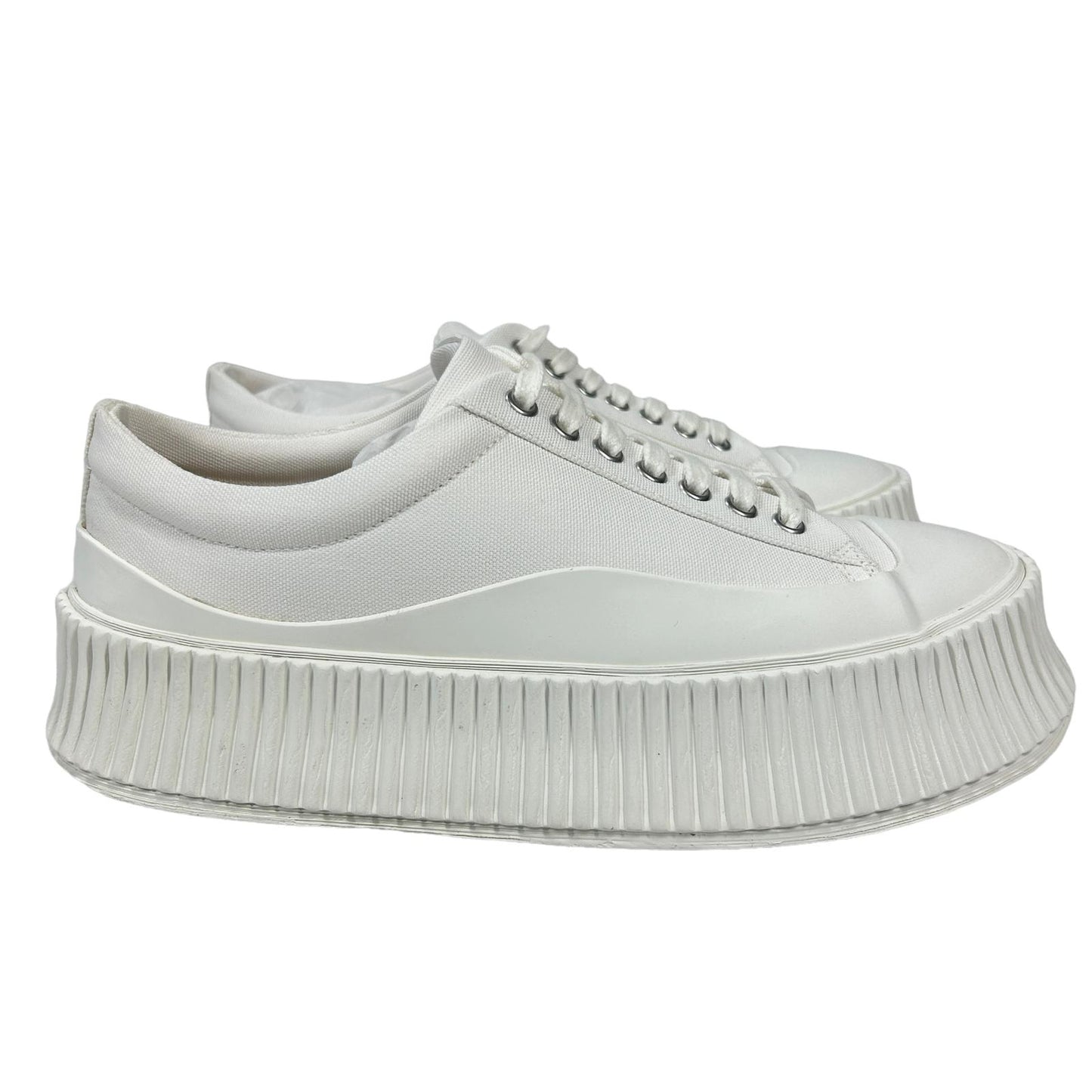 JIL SANDER VULCANIZED RUBBER SOLE CANVAS PLATFORM SNEAKERS - WHITE - EU38 UK5 - NEW