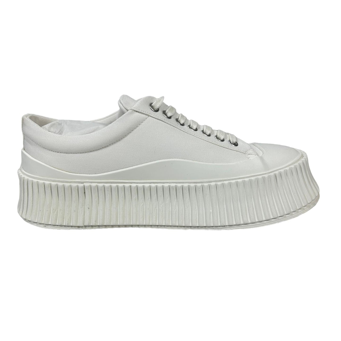 JIL SANDER VULCANIZED RUBBER SOLE CANVAS PLATFORM SNEAKERS - WHITE - EU38 UK5 - NEW