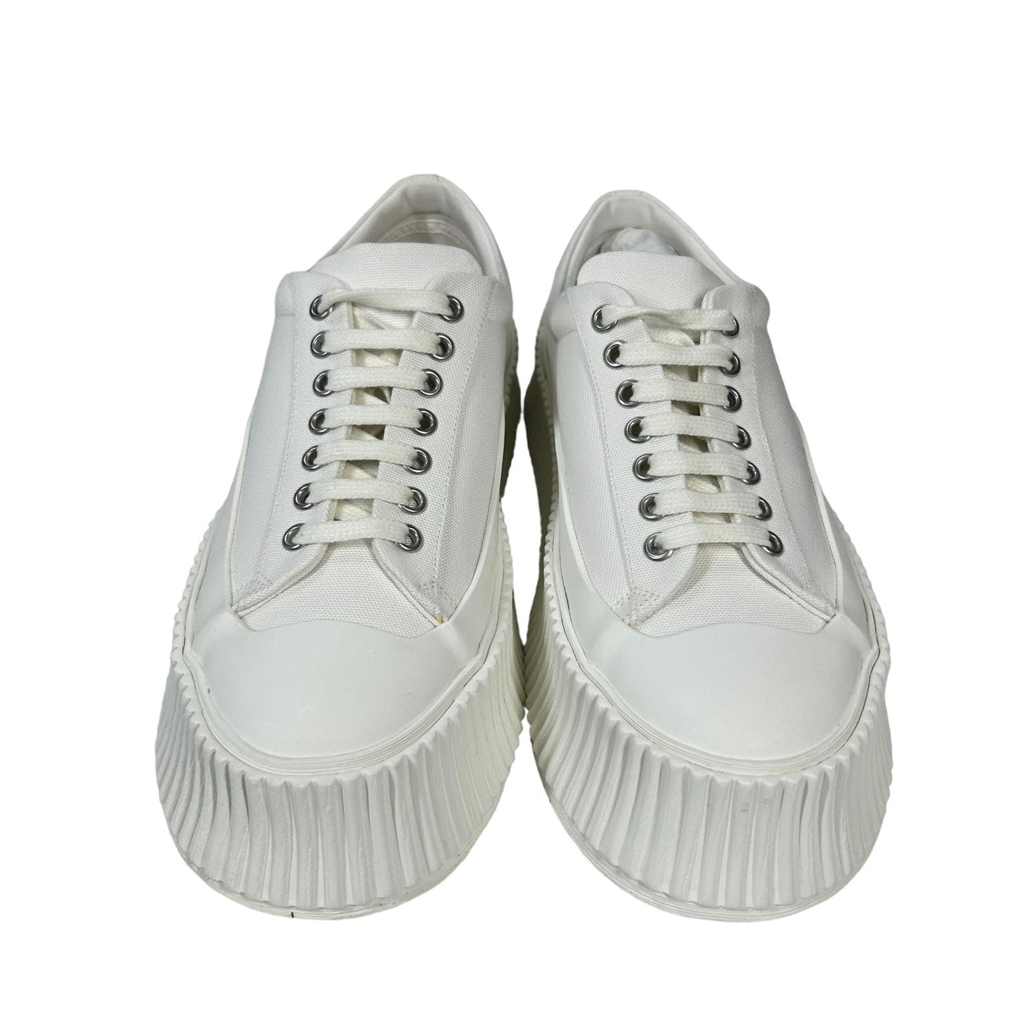 JIL SANDER VULCANIZED RUBBER SOLE CANVAS PLATFORM SNEAKERS - WHITE - EU38 UK5 - NEW