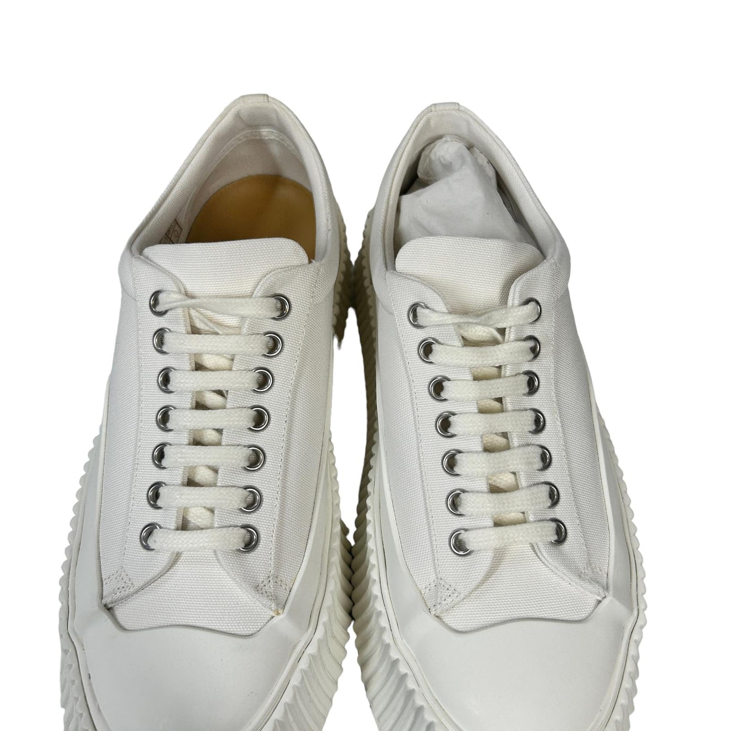JIL SANDER VULCANIZED RUBBER SOLE CANVAS PLATFORM SNEAKERS - WHITE - EU38 UK5 - NEW