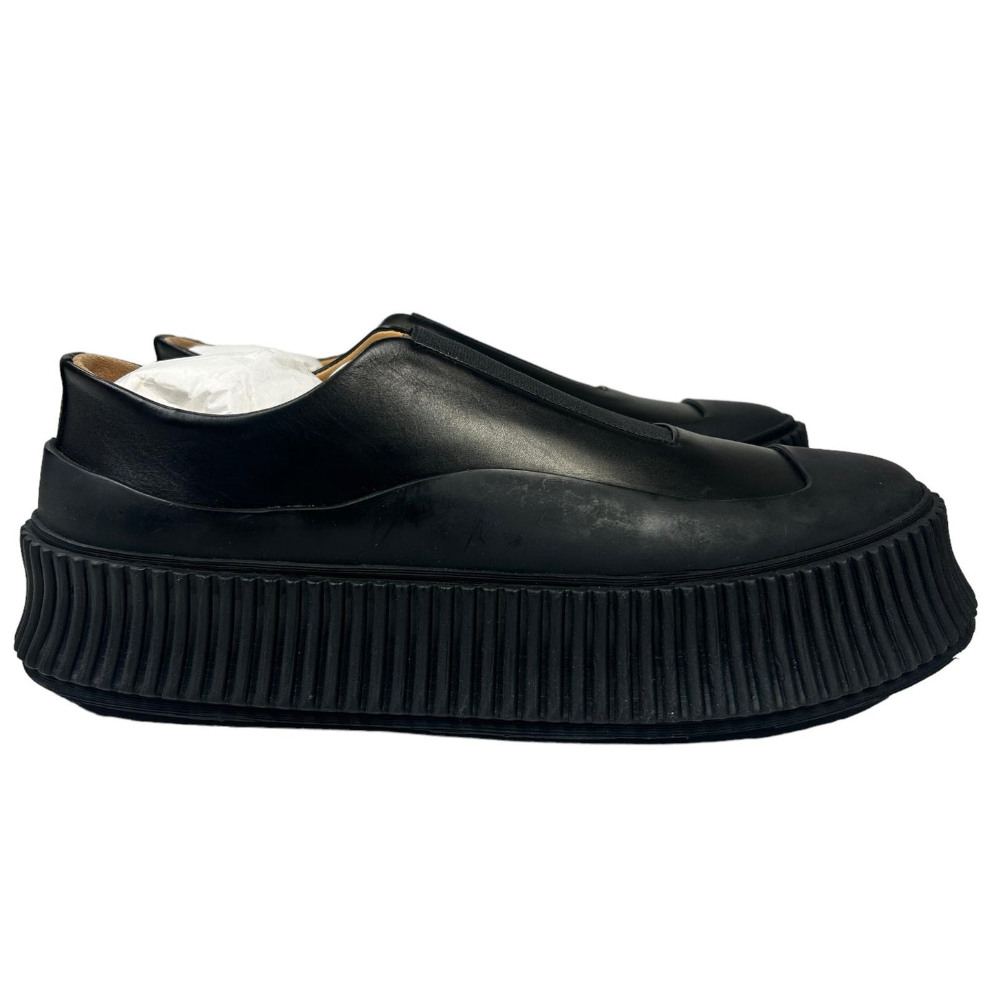 JIL SANDER VULCAVANIZED SOLE LEATHER SLIP ON SNEAKERS - BLACK - EU40 UK7 - NEW