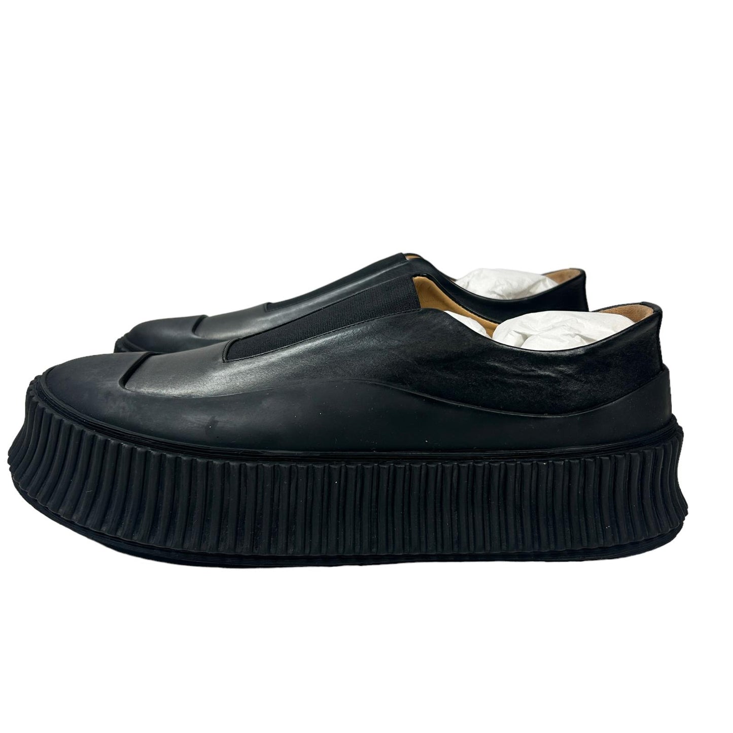 JIL SANDER VULCAVANIZED SOLE LEATHER SLIP ON SNEAKERS - BLACK - EU40 UK7 - NEW