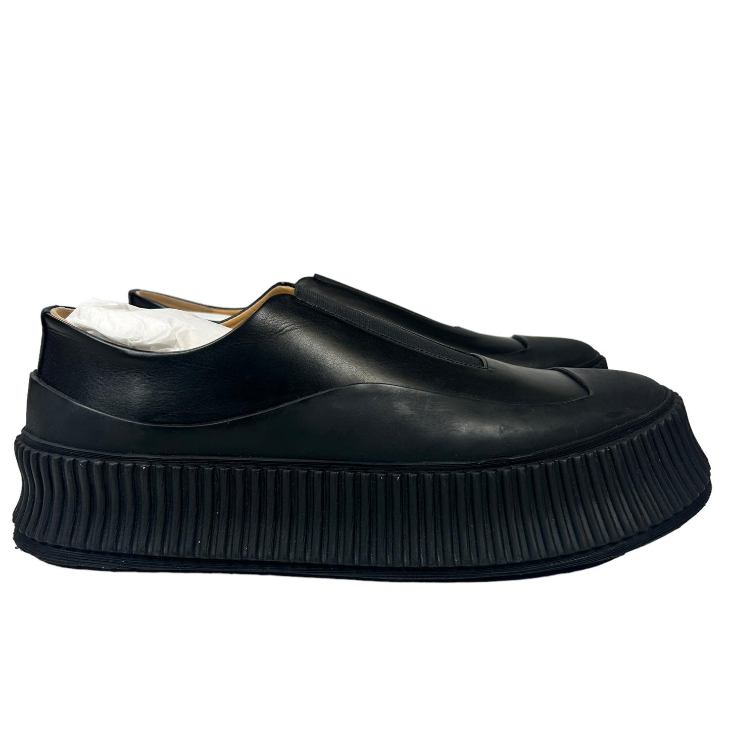 JIL SANDER VULCAVANIZED SOLE LEATHER SLIP ON SNEAKERS - BLACK - EU42 UK9 - NEW