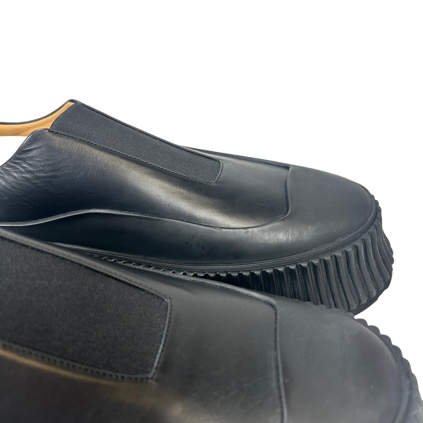 JIL SANDER VULCAVANIZED SOLE LEATHER SLIP ON SNEAKERS - BLACK - EU42 UK9 - NEW
