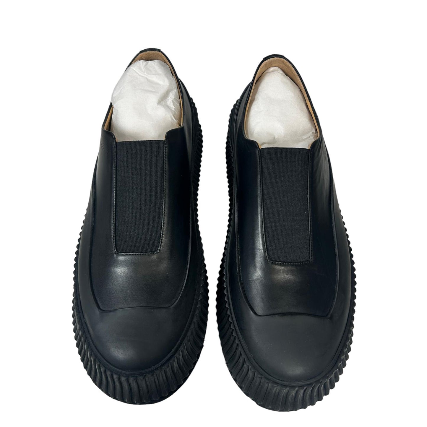 JIL SANDER VULCAVANIZED SOLE LEATHER SLIP ON SNEAKERS - BLACK - EU42 UK9 - NEW