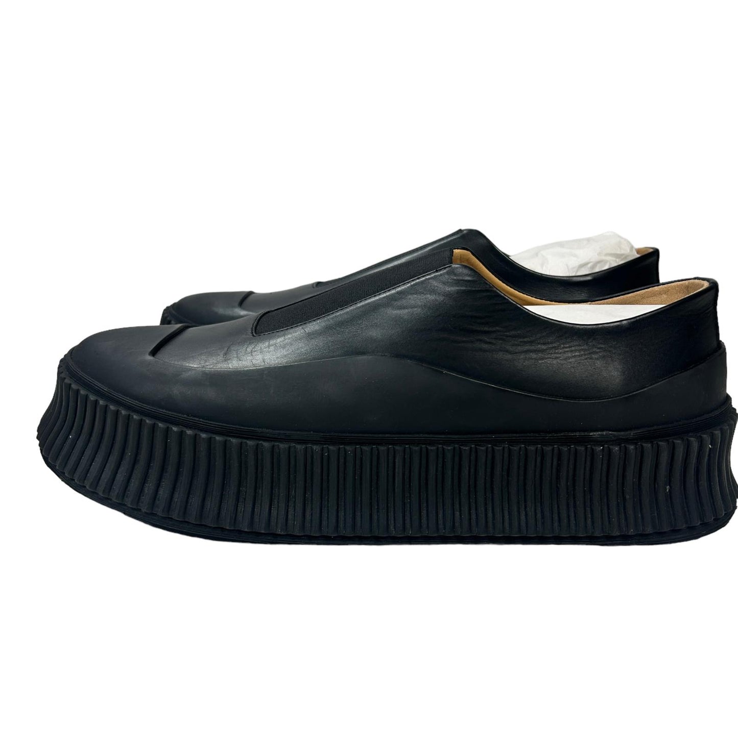 JIL SANDER VULCAVANIZED SOLE LEATHER SLIP ON SNEAKERS - BLACK - EU42 UK9 - NEW