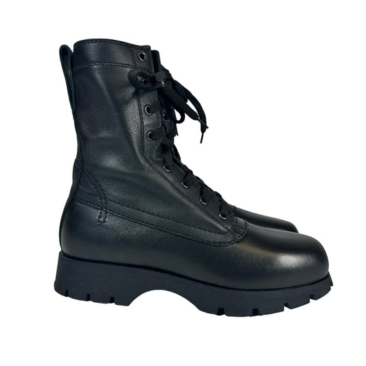 JIL SANDER CALF LENGTH LEATHER LACE UP COMBAT BOOTS - EU37 UK4 - BLACK NEW