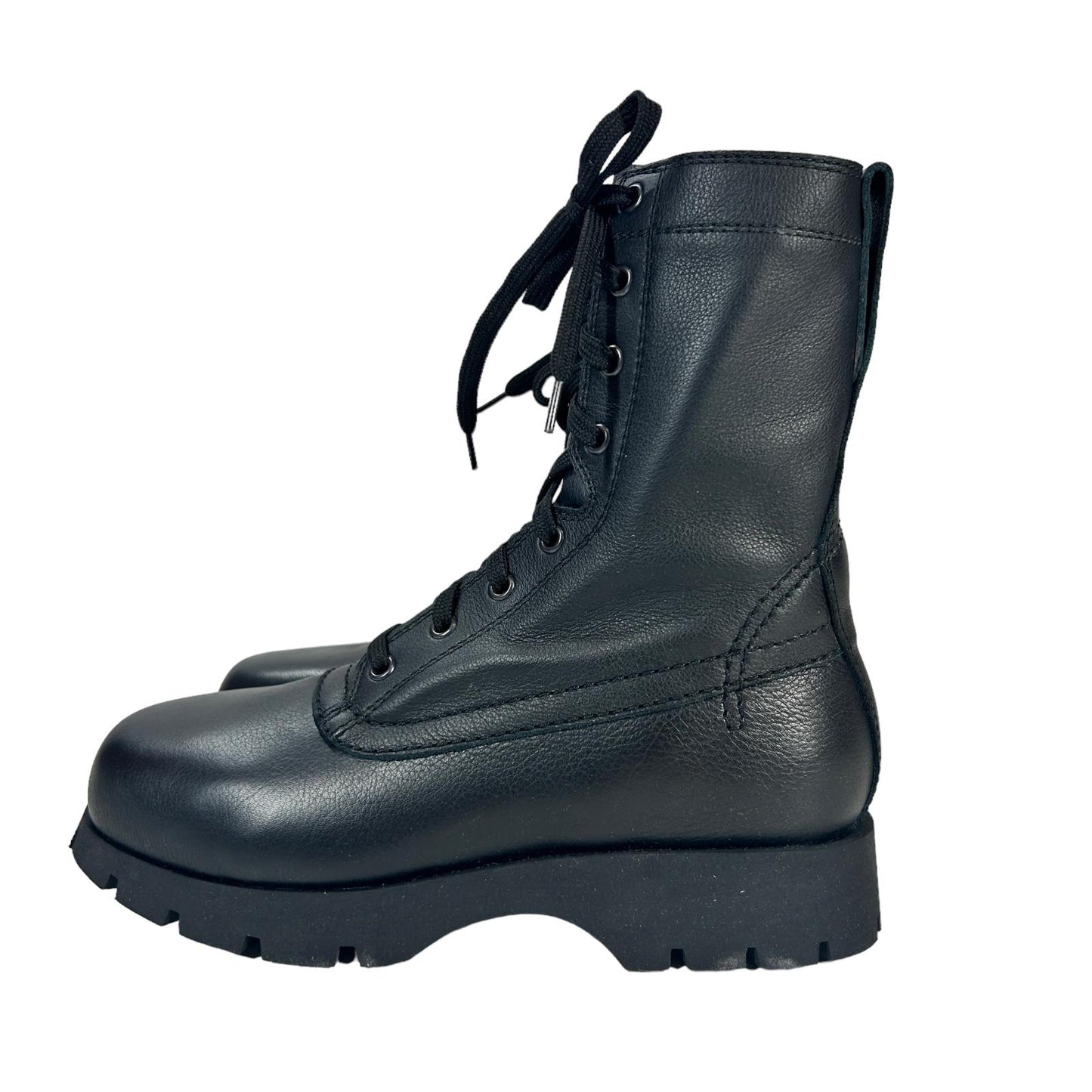 JIL SANDER CALF LENGTH LEATHER LACE UP COMBAT BOOTS - EU37 UK4 - BLACK NEW