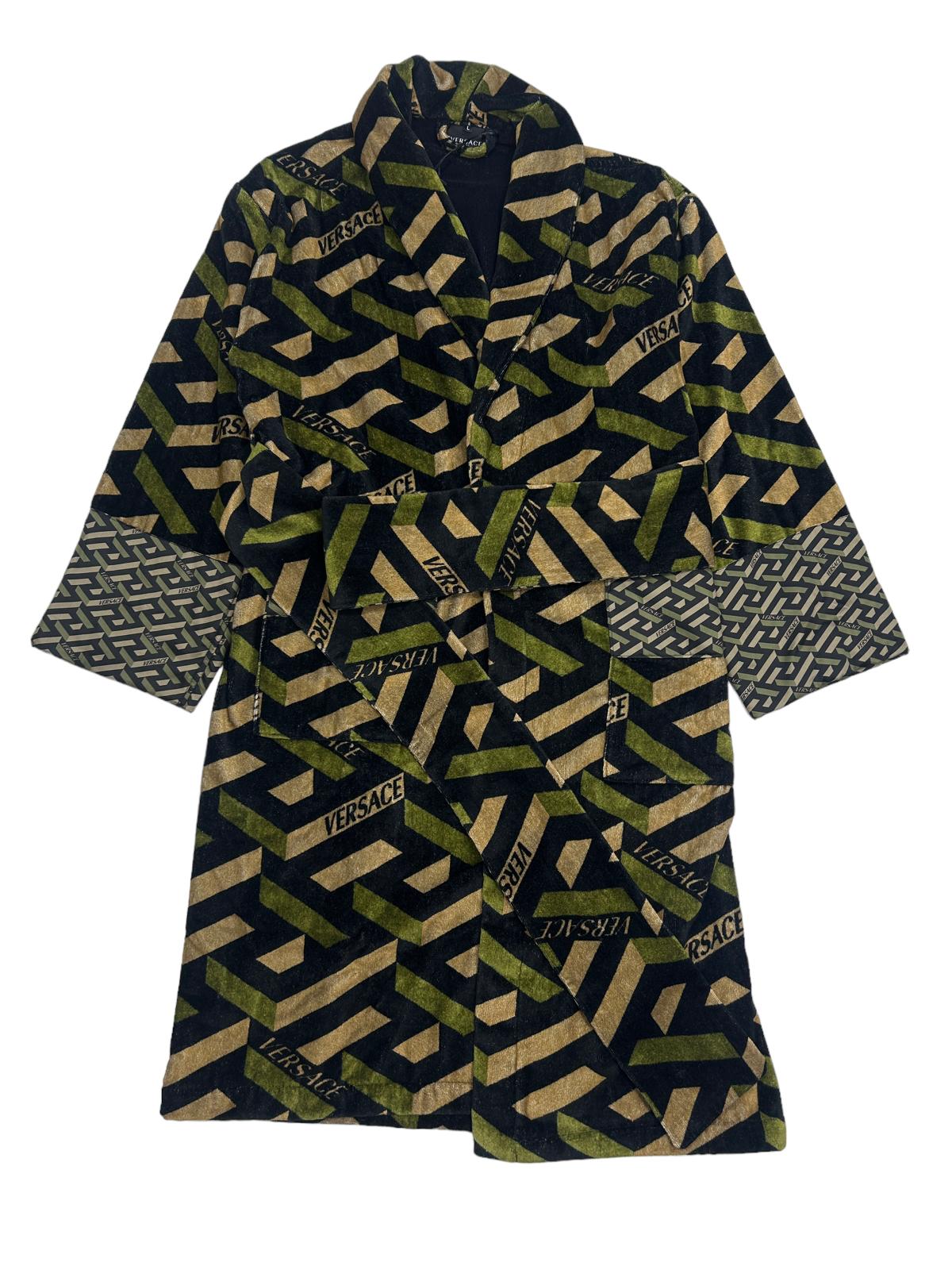 VERSACE UNISEX LA GRECA BATHROBE EMBROIDERY - GREEN - LARGE - NEW DAMAGED BOX