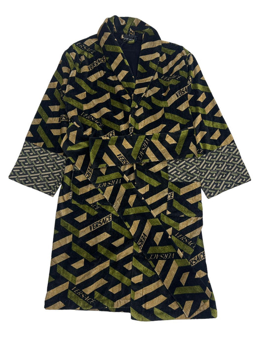 VERSACE UNISEX LA GRECA BATHROBE EMBROIDERY - GREEN - LARGE - NEW DAMAGED BOX