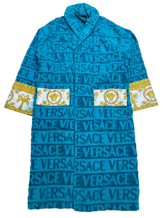 VERSACE UNISEX I LOVE BAROQUE SOFT BATHROBE - BLUE - LARGE - DEFECTED NEW