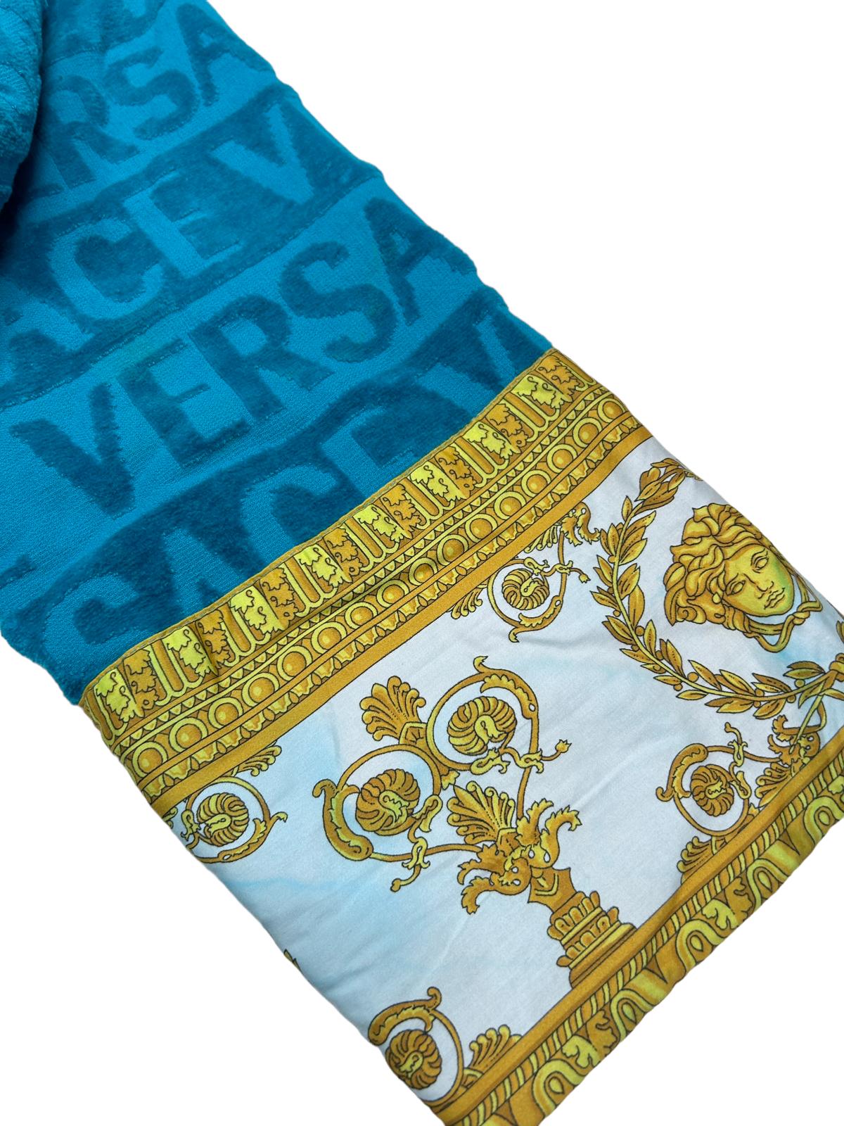 VERSACE UNISEX I LOVE BAROQUE SOFT BATHROBE - BLUE - LARGE - DEFECTED NEW
