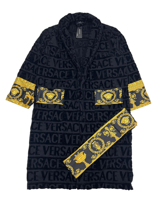 VERSACE UNISEX I LOVE BAROQUE SOFT BATHROBE - BLACK - MEDIUM - NEW DAMAGED BOX