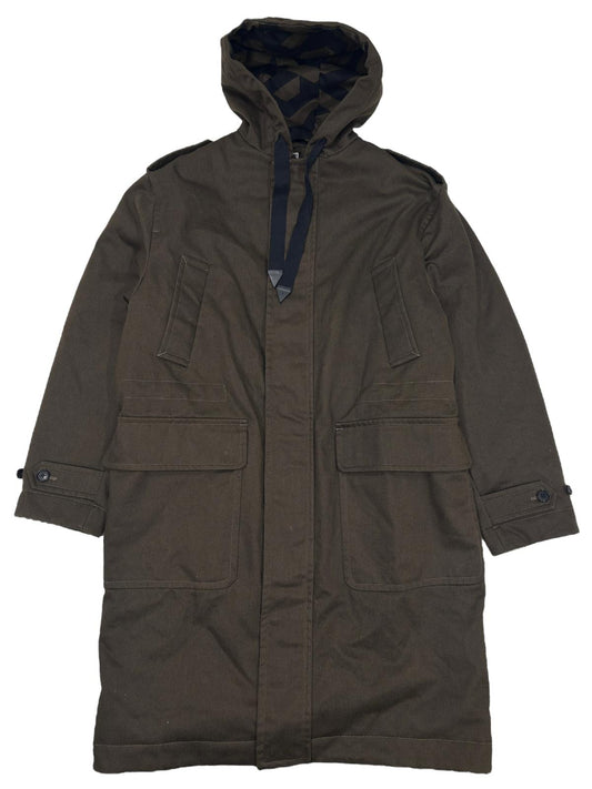 VERSACE HOODED MONOGRAM MOTIF PRINT LONG COTTON COAT - GREEN - 48 - NEW