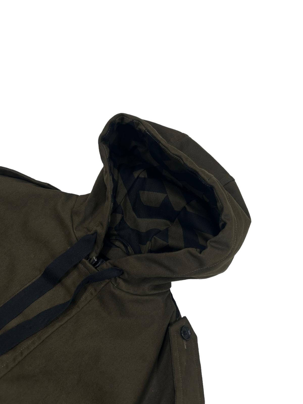 VERSACE HOODED MONOGRAM MOTIF PRINT LONG COTTON COAT - GREEN - 48 - NEW