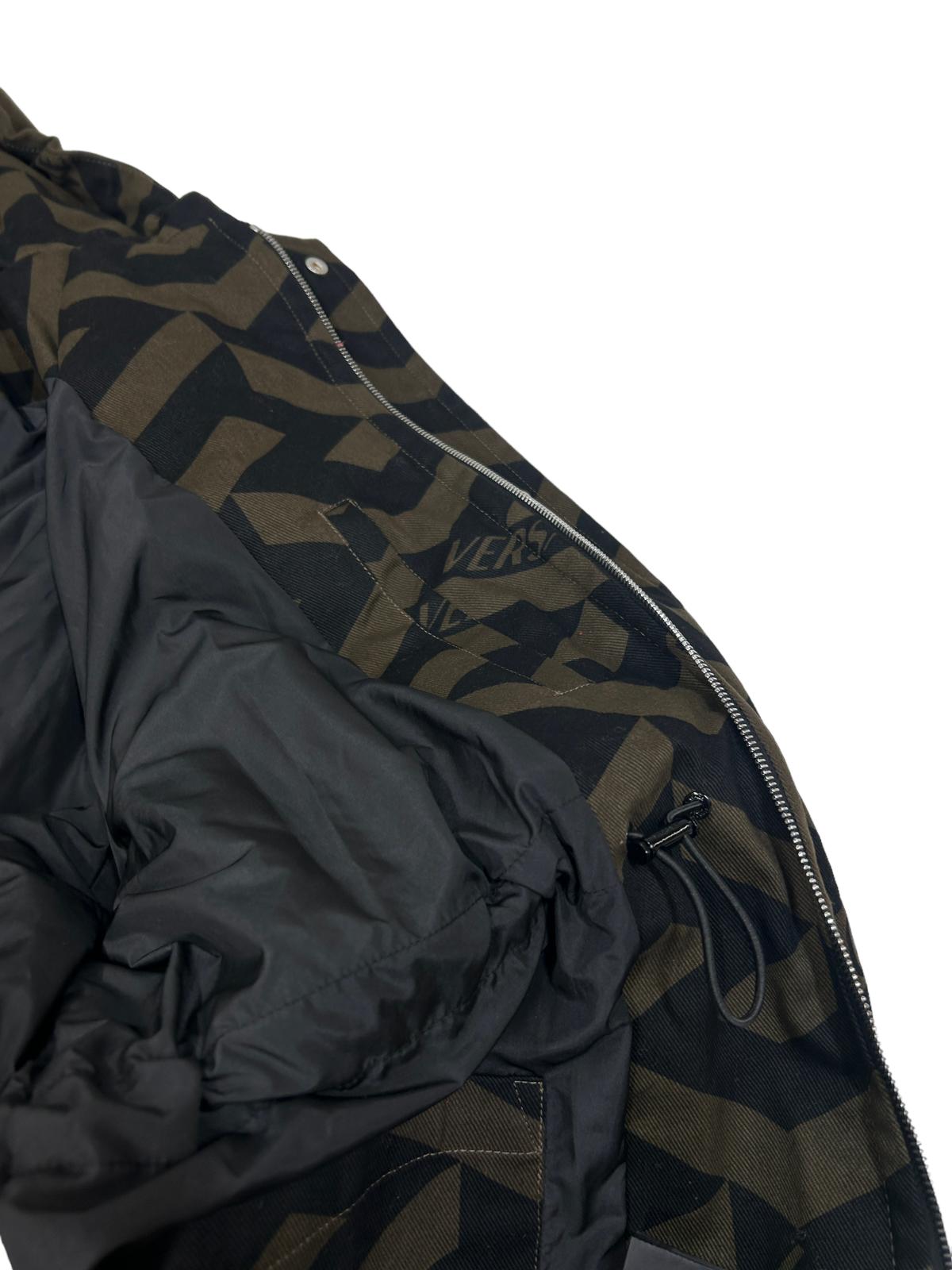 VERSACE HOODED MONOGRAM MOTIF PRINT LONG COTTON COAT - GREEN - 48 - NEW