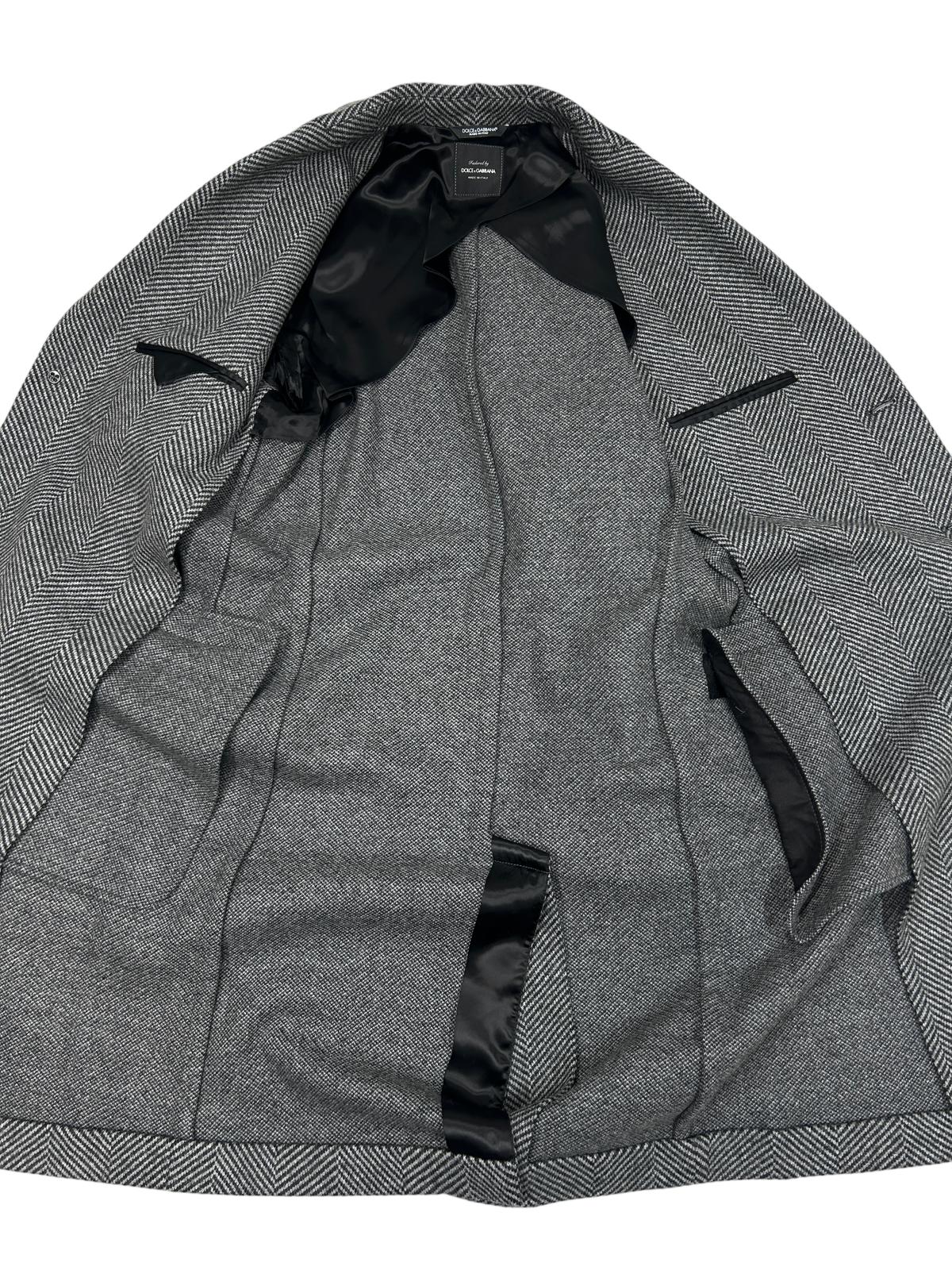 DOLCE & GABBANA PEAK LAPEL SINGLE BREAST TOP LONG COAT - GREY - 48 - NEW