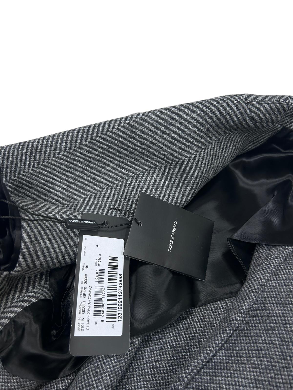 DOLCE & GABBANA PEAK LAPEL SINGLE BREAST TOP LONG COAT - GREY - 48 - NEW