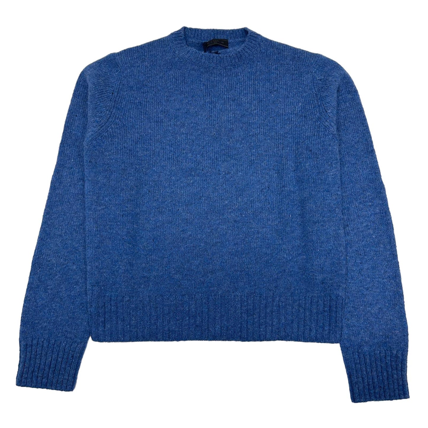 PRADA CLASSIC SHETLAND CREW KNIT VIRGIN WOOL SWEATER - BLUE - 44 - NEW