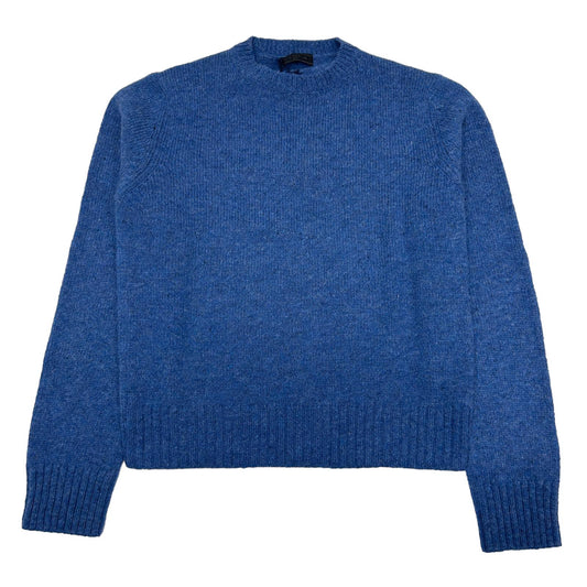 PRADA CLASSIC SHETLAND CREW KNIT VIRGIN WOOL SWEATER - BLUE - 44 - NEW