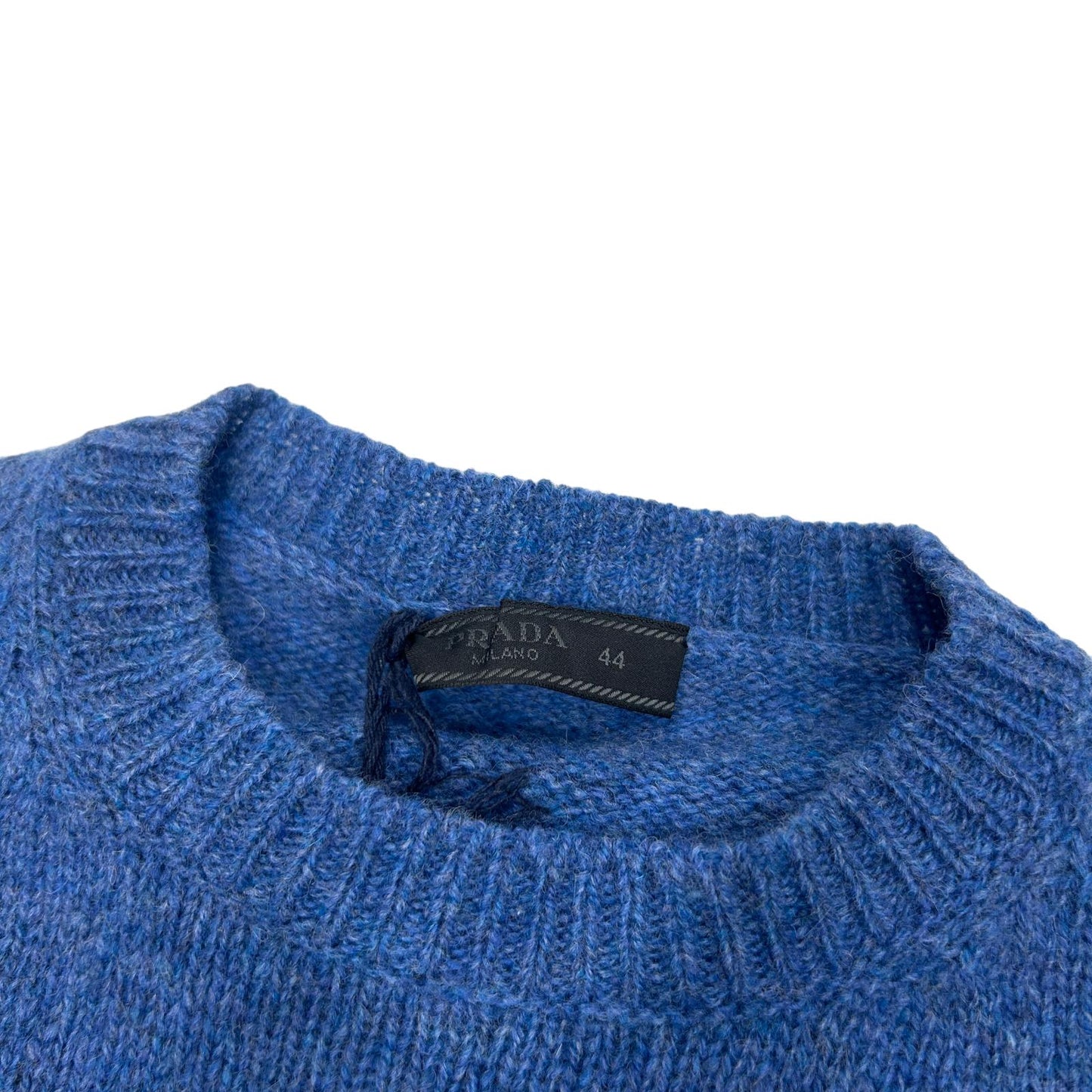 PRADA CLASSIC SHETLAND CREW KNIT VIRGIN WOOL SWEATER - BLUE - 44 - NEW