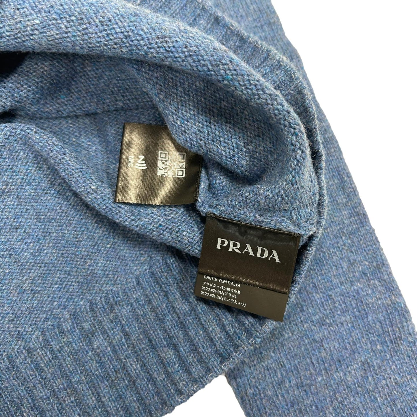 PRADA CLASSIC SHETLAND CREW KNIT VIRGIN WOOL SWEATER - BLUE - 44 - NEW