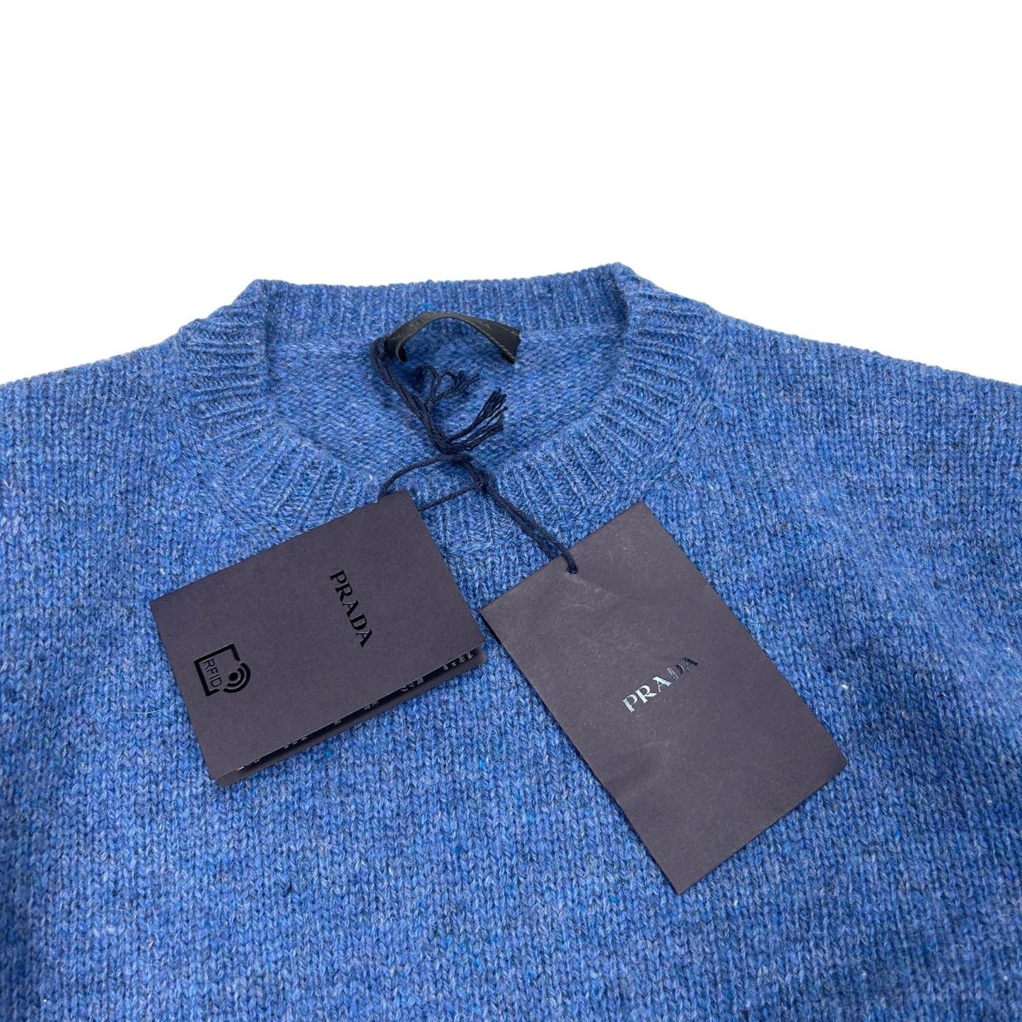 PRADA CLASSIC SHETLAND CREW KNIT VIRGIN WOOL SWEATER - BLUE - 44 - NEW