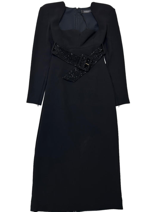 VERSACE Crystal-embellished Belted Midi Dress - Black Size 36 - NEW RRP2750