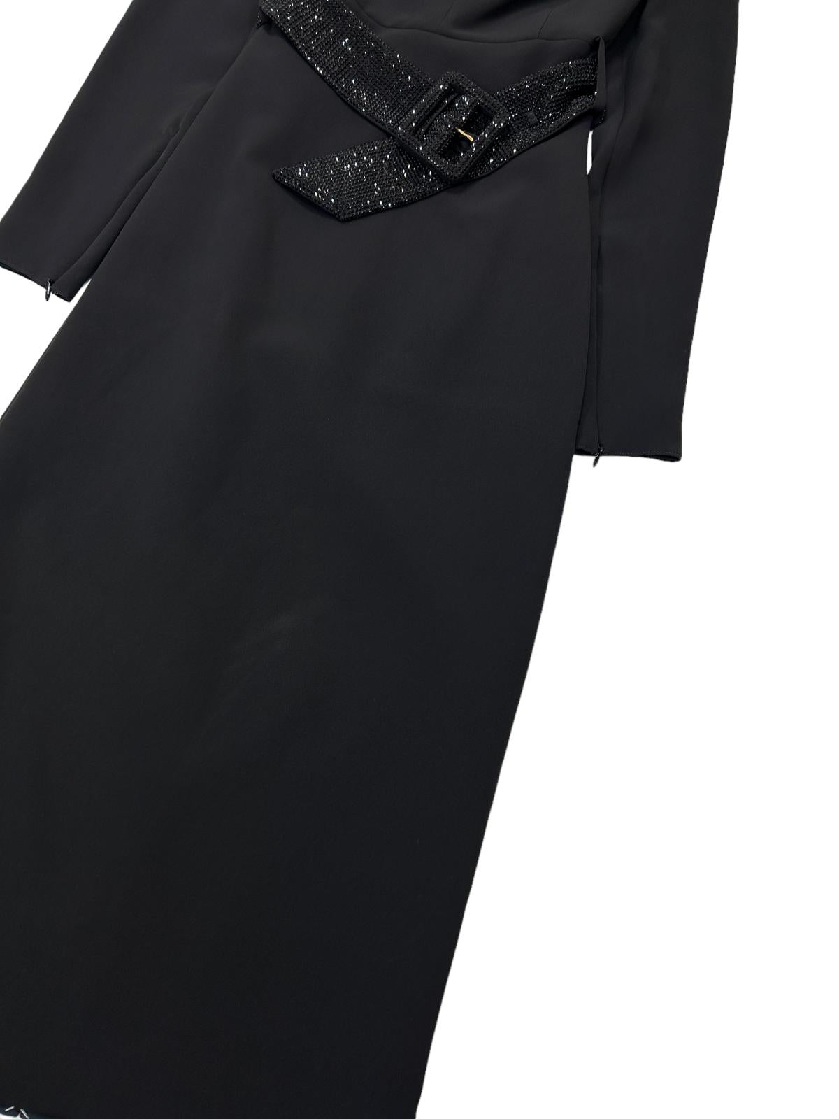 VERSACE Crystal-embellished Belted Midi Dress - Black Size 36 - NEW RRP2750