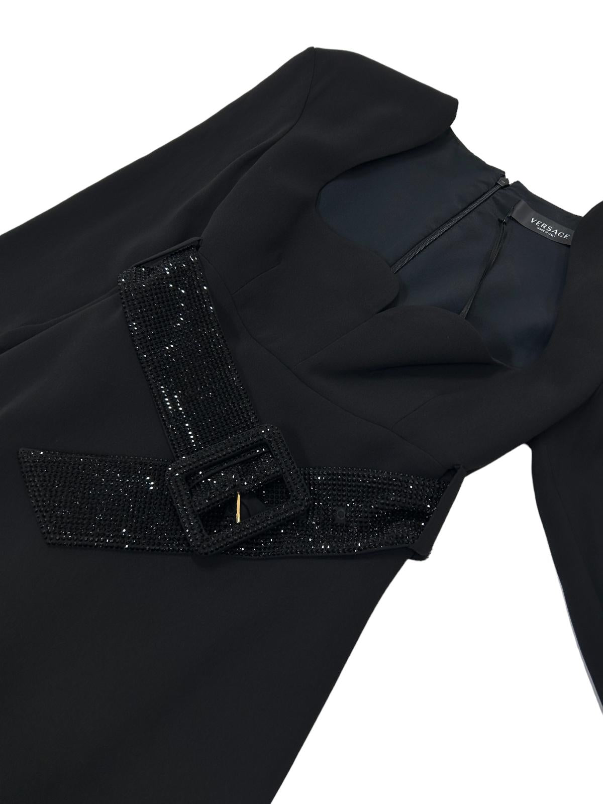 VERSACE Crystal-embellished Belted Midi Dress - Black Size 36 - NEW RRP2750