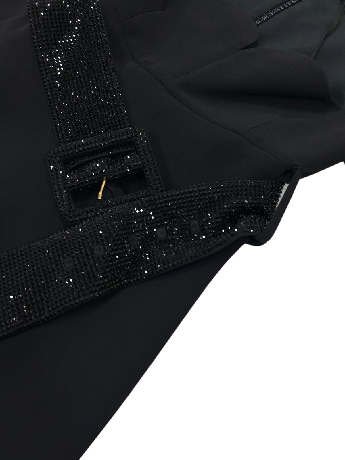 VERSACE Crystal-embellished Belted Midi Dress - Black Size 36 - NEW RRP2750
