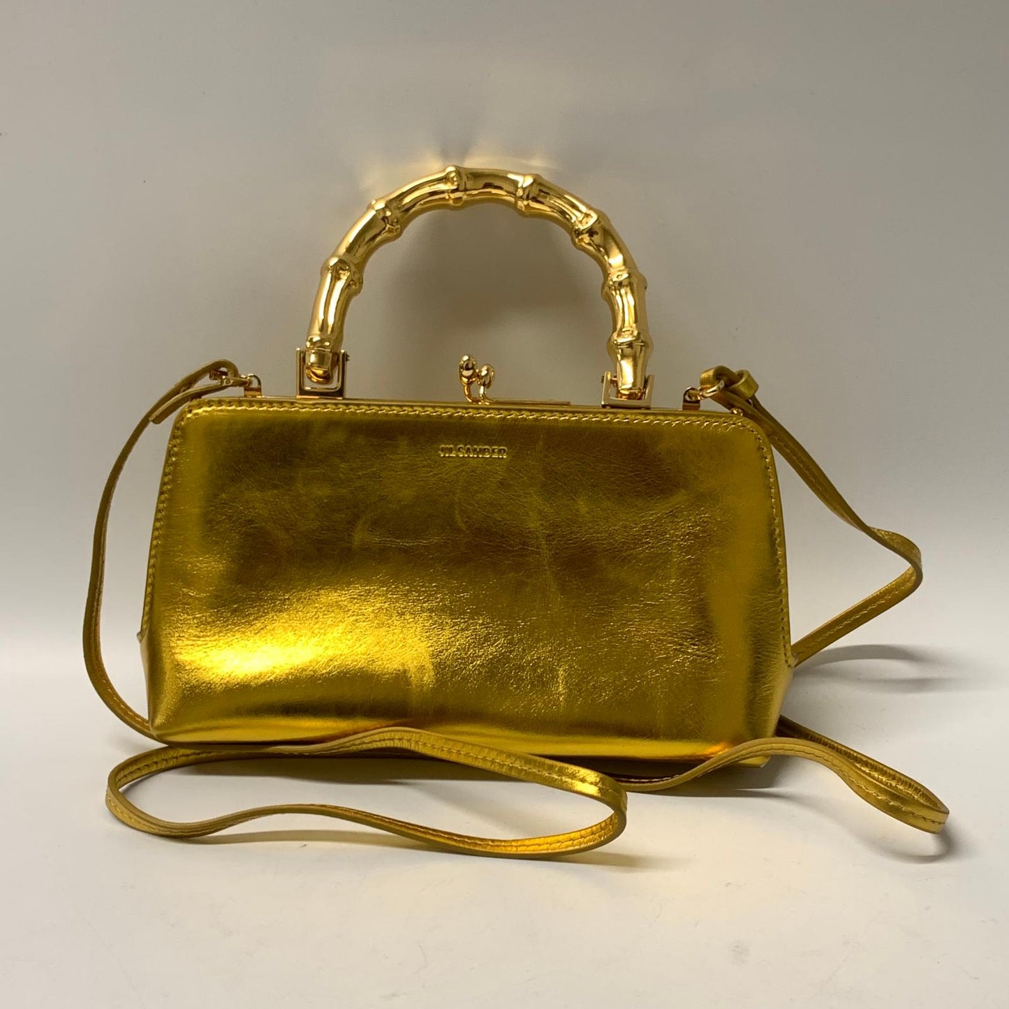 JIL SANDER Goji Mini Crossbody Bamboo Handle Gold Metallic Handbag NEW RRP 1900