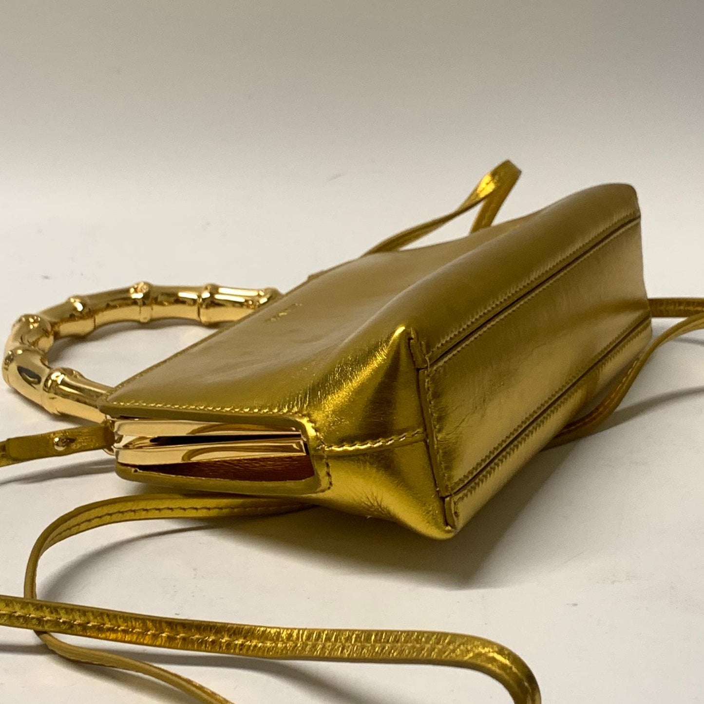 JIL SANDER Goji Mini Crossbody Bamboo Handle Gold Metallic Handbag NEW RRP 1900