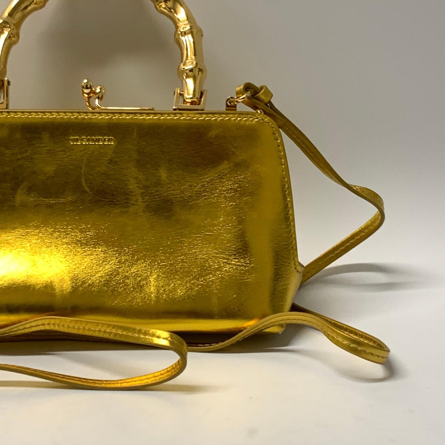 JIL SANDER Goji Mini Crossbody Bamboo Handle Gold Metallic Handbag NEW RRP 1900