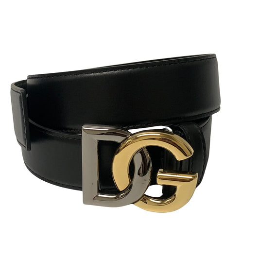 DOLCE & GABBANA Black DG 2 Tone Buckle Mens Leather Belt Size 95 NEW RRP 415