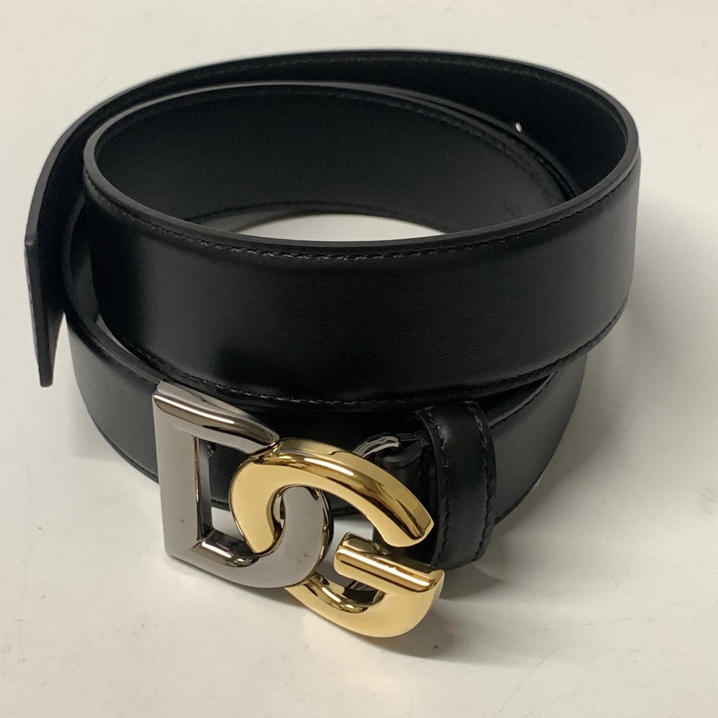 DOLCE & GABBANA Black DG 2 Tone Buckle Mens Leather Belt Size 95 NEW RRP 415