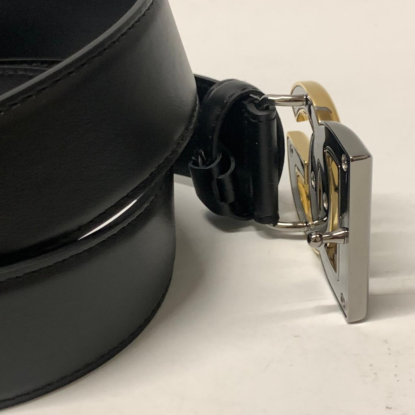 DOLCE & GABBANA Black DG 2 Tone Buckle Mens Leather Belt Size 95 NEW RRP 415