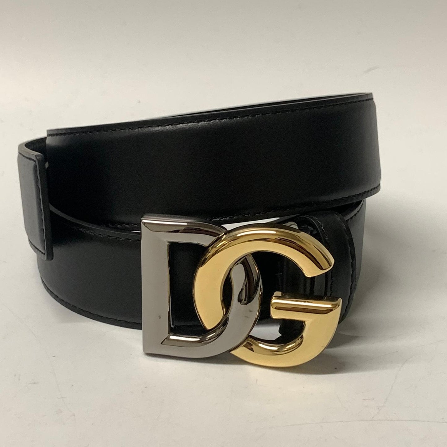 DOLCE & GABBANA Black DG 2 Tone Buckle Mens Leather Belt Size 95 NEW RRP 415