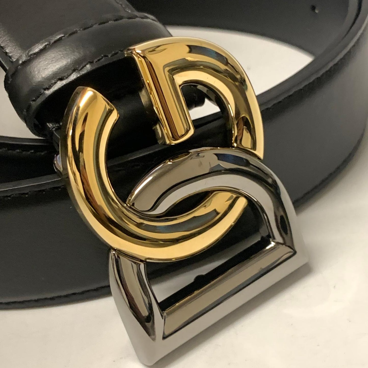 DOLCE & GABBANA Black DG 2 Tone Buckle Mens Leather Belt Size 95 NEW RRP 415