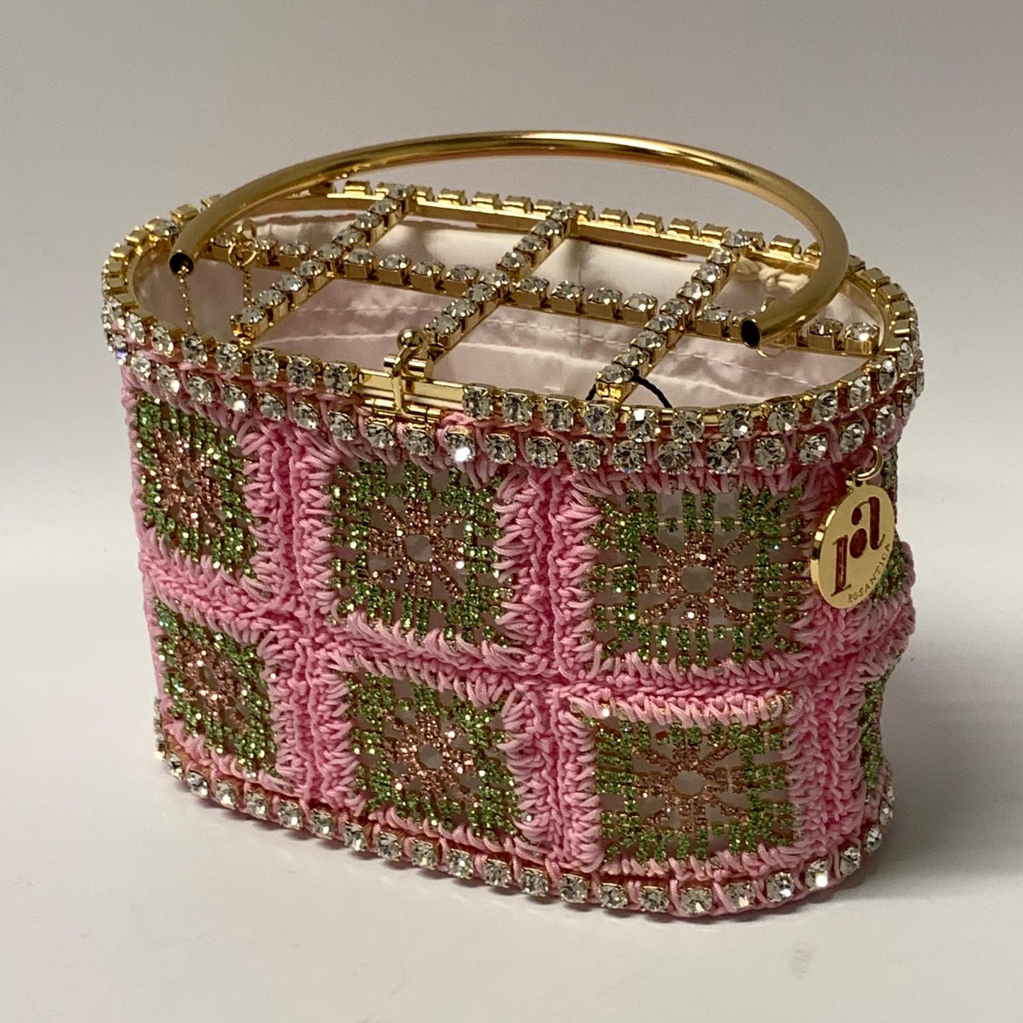 ROSANTICA Pink And Gold Holli Macrame Crochet Crystal Clutch Bag NEW RRP 1410