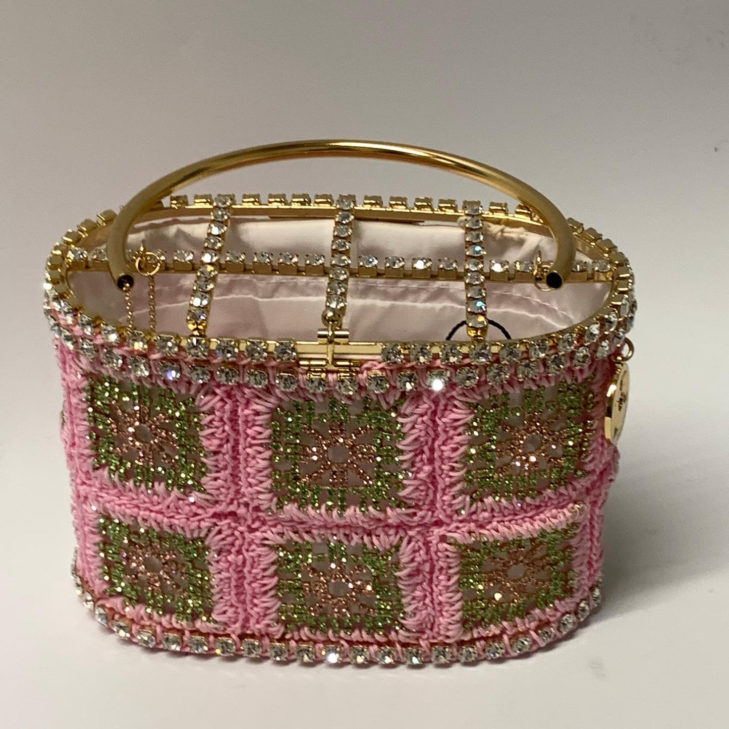 ROSANTICA Pink And Gold Holli Macrame Crochet Crystal Clutch Bag NEW RRP 1410