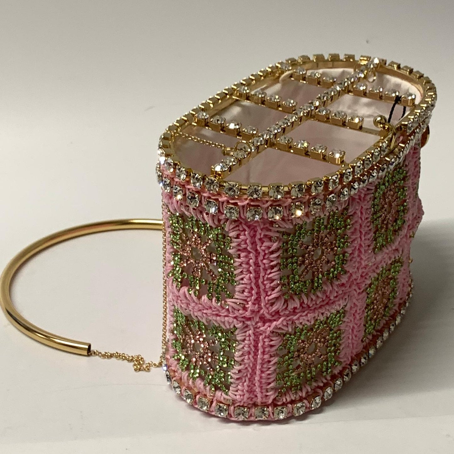 ROSANTICA Pink And Gold Holli Macrame Crochet Crystal Clutch Bag NEW RRP 1410