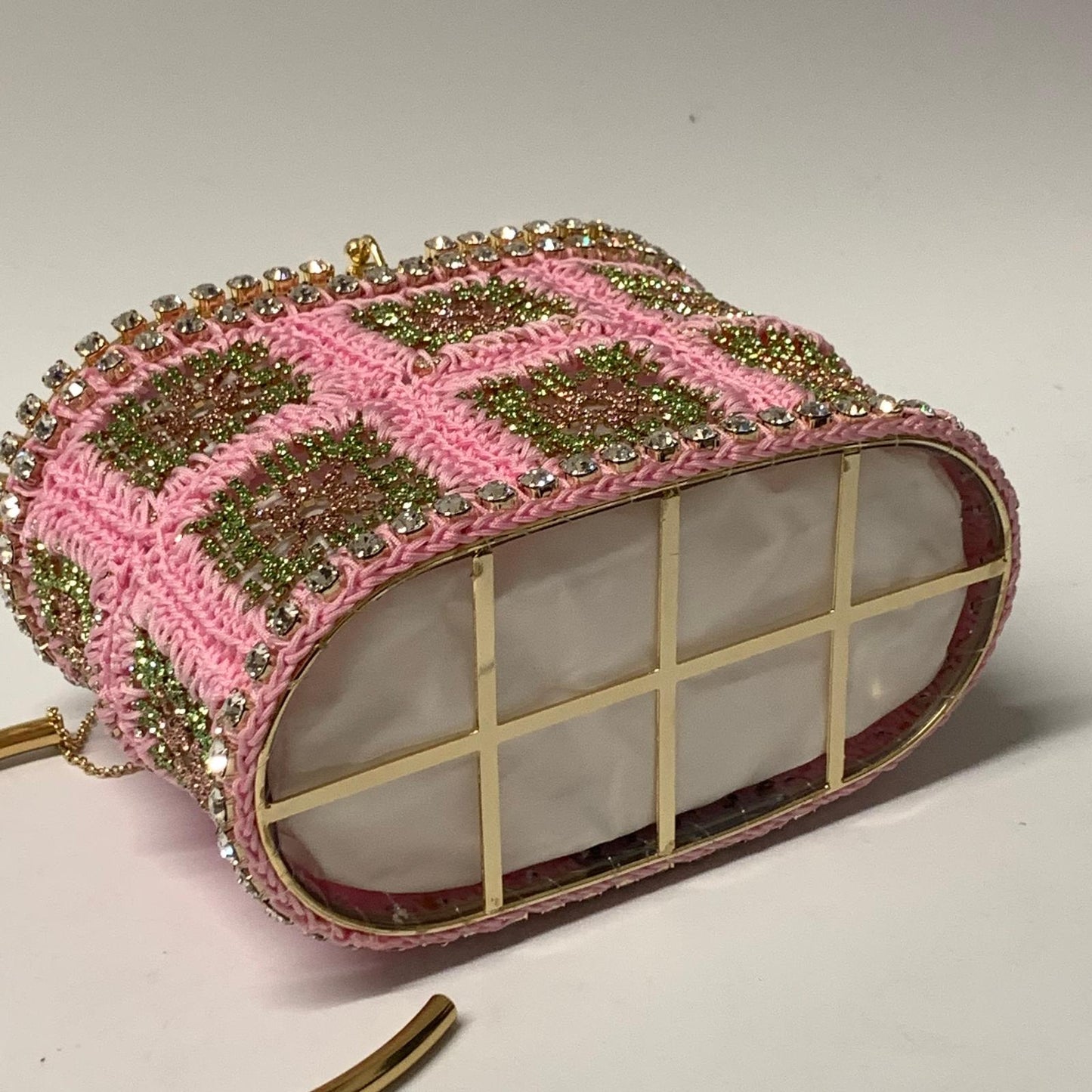 ROSANTICA Pink And Gold Holli Macrame Crochet Crystal Clutch Bag NEW RRP 1410