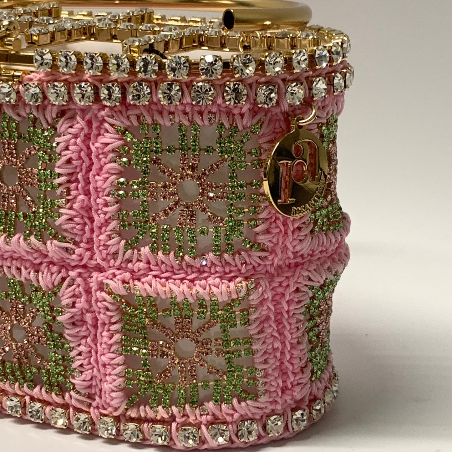 ROSANTICA Pink And Gold Holli Macrame Crochet Crystal Clutch Bag NEW RRP 1410