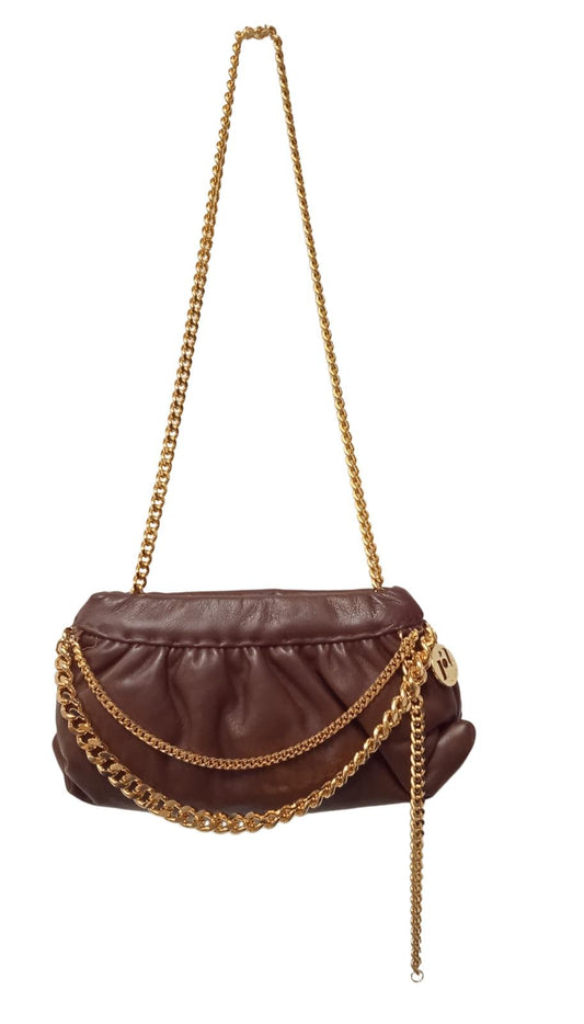 ROSANTICA Ladies Brown Leather Gold Chain Small Glam Shoulder Bag RRPP690 NEW