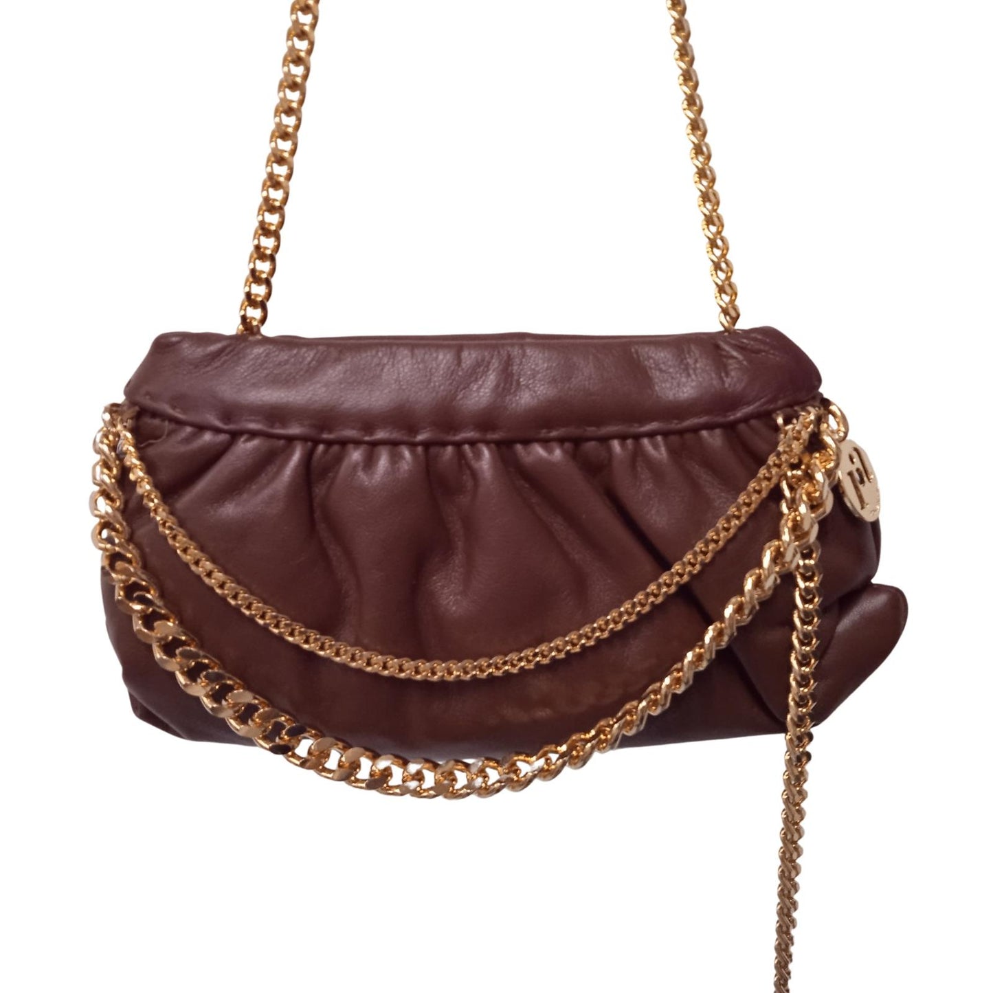 ROSANTICA Ladies Brown Leather Gold Chain Small Glam Shoulder Bag RRPP690 NEW