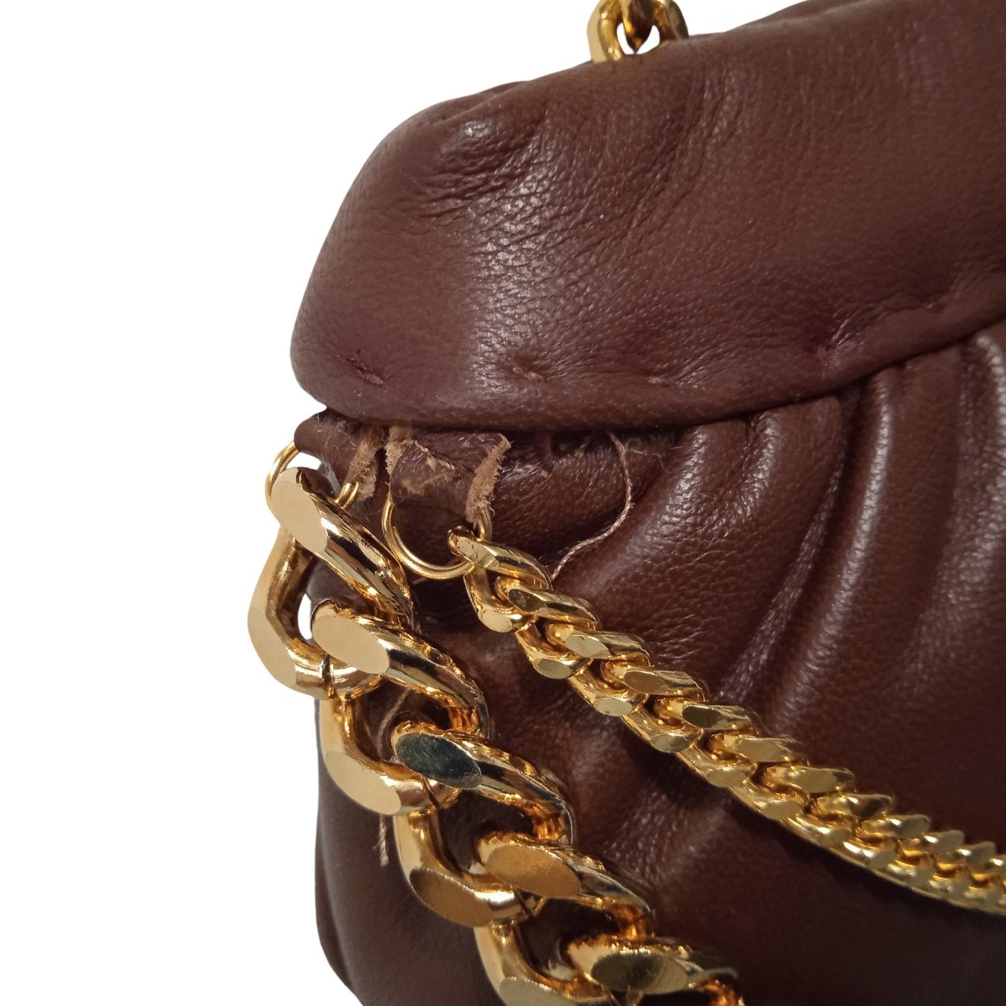 ROSANTICA Ladies Brown Leather Gold Chain Small Glam Shoulder Bag RRPP690 NEW