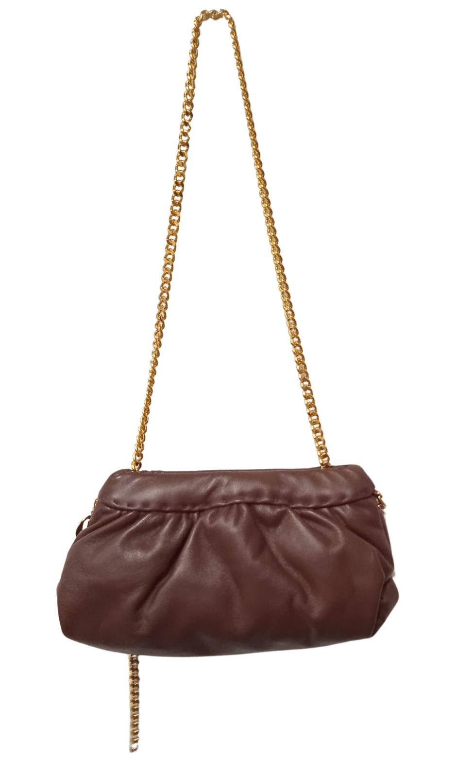 ROSANTICA Ladies Brown Leather Gold Chain Small Glam Shoulder Bag RRPP690 NEW