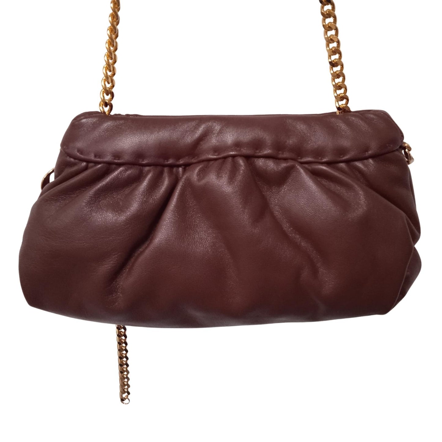 ROSANTICA Ladies Brown Leather Gold Chain Small Glam Shoulder Bag RRPP690 NEW