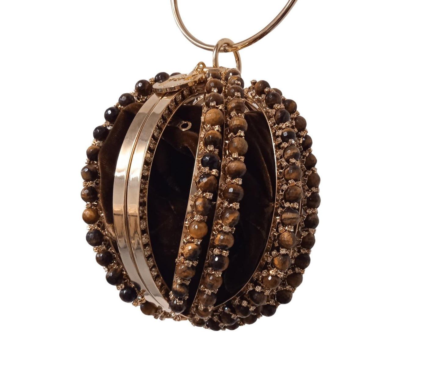ROSANTICA Brown & Gold-Tone Bead Embellished Diletta Bracelet Bag S RRP800 NEW